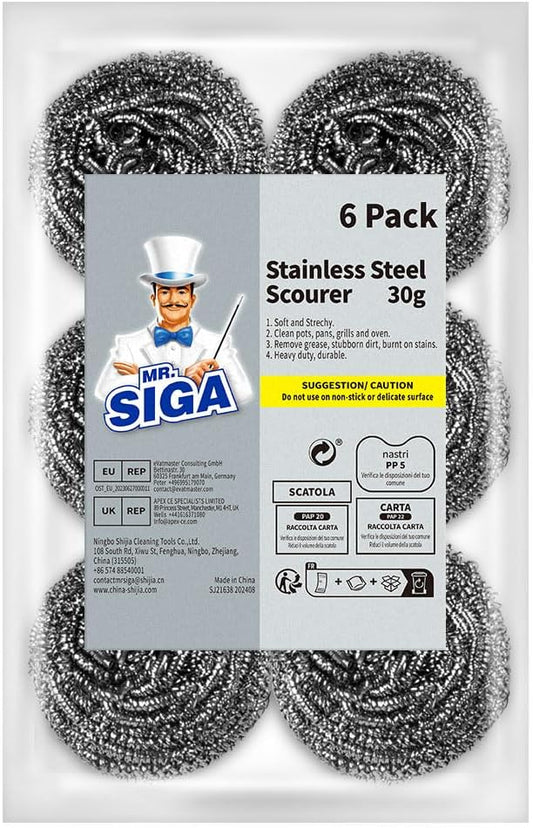 MR.SIGA Stainless Steel Scourer, Pack of 6, 30g by MRSIGA