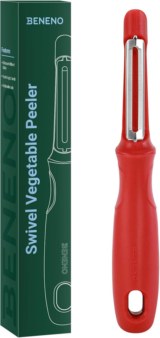 Beneno Swivel Vegetable Peeler, Razor-Sharp Smooth Peeling Potato Peelers with Stainless Steel Blades, Ergonomic Comfort Non-Slip Rubber Handle, Durable Kitchen Peelers with Potato Eye Remover, Red by Beneno