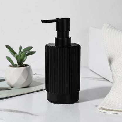 VIMERPA Black Soap Dispenser, 11 fl oz Hand Soap Dispensers for Bathroom, Matte Black Ribbed Glass Dish Soap Dispenser for Kitchen with Pump, Modern Refillable Liquid Soap Pump Bottle