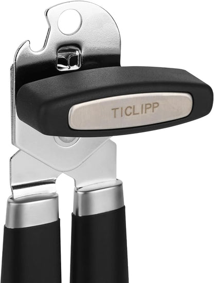 Stainless Steel Manual Rotary Opener, Heavy Duty Ergonomic Arthritis Friendly Handheld Mechanic Tool for Seniors & Arthritic Hands, Black