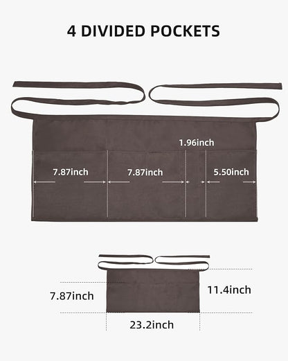 Argstar 2 Pack Server Apron with 4 Pockets, Waitress Waiter Waist WaterDrop Resistant Short Aprons