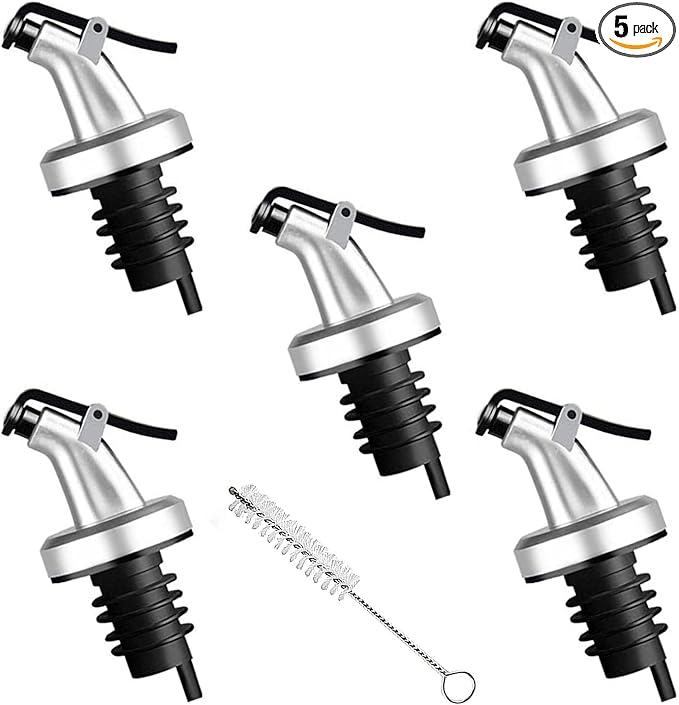 5 Pack Oil Spouts, Olive Oil Vinegar Bottle Stopper Dispenser with Tube Brush, Leakproof Bottle Spouts for Salad, Sauce, Soy, Etc