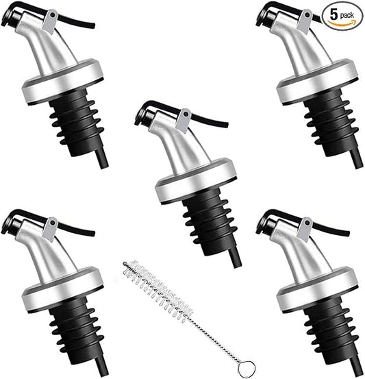 5 Pack Oil Spouts, Olive Oil Vinegar Bottle Stopper Dispenser with Tube Brush, Leakproof Bottle Spouts for Salad, Sauce, Soy, Etc