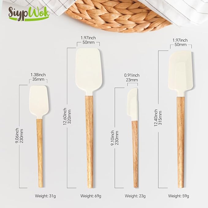 Silicone Spatula Set, Food Grade Rubber Spatula-4 Piece Nonstick Rubber Spatulas, Spoonula, Jar Scraper for Cooking, Baking, Mixing, Frosting - Heat Resistant Up to 600°F (4 Pcs Spatula Off-White) - Image 7