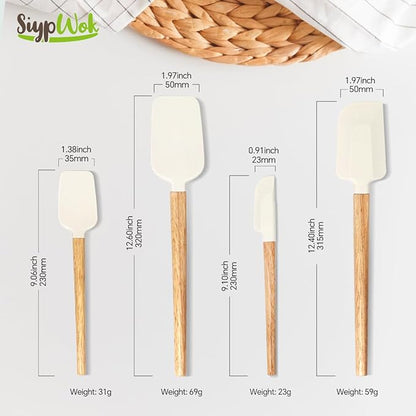 Silicone Spatula Set, Food Grade Rubber Spatula-4 Piece Nonstick Rubber Spatulas, Spoonula, Jar Scraper for Cooking, Baking, Mixing, Frosting - Heat Resistant Up to 600°F (4 Pcs Spatula Off-White) - Image 7