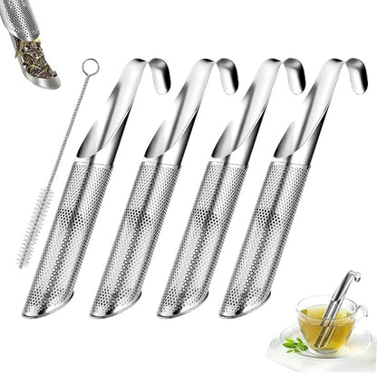 Stainless Steel Tea Diffuser, 2026 Upgraded Tea Pipe Infuser with Hanging Hook & Long Handle, Fine Mesh Tea Steeper for Loose Leaf Tea, Coffee & Spices (Includes Cleaning Brush) (4Pcs)