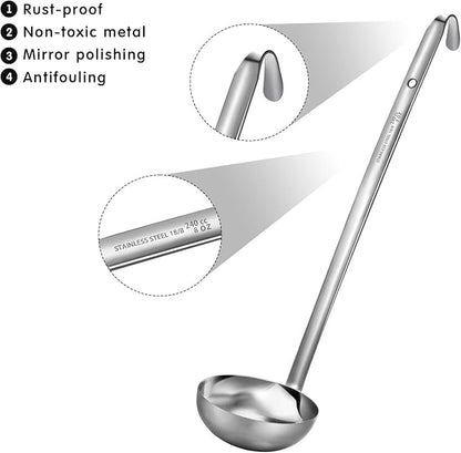 meekoo 3 Pieces Stainless Steel Ladle Soup Handle Ladle with Pouring Rim for Kitchen Cooking Soup Sauce (8 oz) - Image 3
