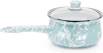 Golden Rabbit Enamelware Sauce Pan with Handle, 5 cup, Sea Glass