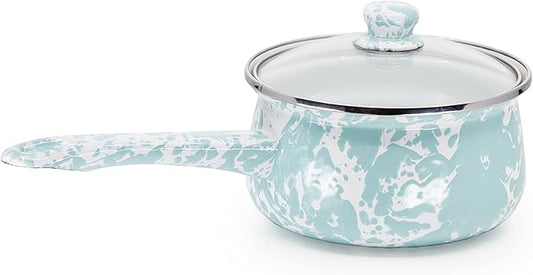 Golden Rabbit Enamelware Sauce Pan with Handle, 5 cup, Sea Glass