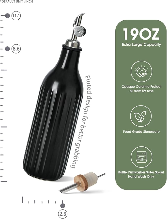 FE FUN ELEMENTS Olive Oil Dispenser Bottle, 19 oz Oil Dispenser for Kitchen and Vinegar Dispenser Bottle, Suitable for Vinegar, Coffee Syrups & Other Liquids, Black - Image 2