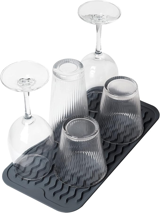 ZLR 2 Pcs Silicone Sponge Holder & Sink Caddy Tray (6" x 12") - Narrow Dish Drying Mat for Kitchen Counter - Waterproof Soap Dispenser Organizer, Non-Slip Bathroom Vanity Tray (Dark Gray) - Image 8