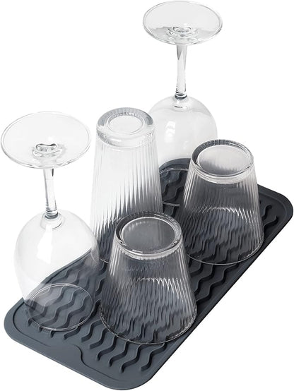 ZLR 2 Pcs Silicone Sponge Holder & Sink Caddy Tray (6" x 12") - Narrow Dish Drying Mat for Kitchen Counter - Waterproof Soap Dispenser Organizer, Non-Slip Bathroom Vanity Tray (Dark Gray) - Image 8