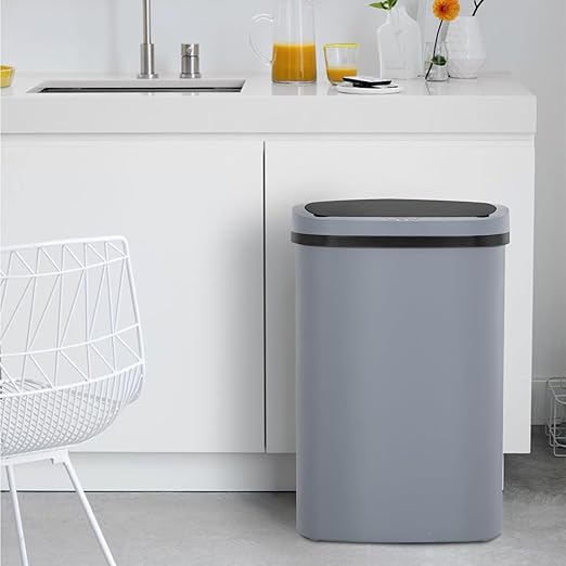 BestOffice | 13 Gallon Plastic Trash Can with Lid | Gray | Automatic Touchless Garbage Can | Odor Control | Modern Oval Design | Easy to Clean | Fits Any Kitchen, Bathroom, Office or Home - Image 6
