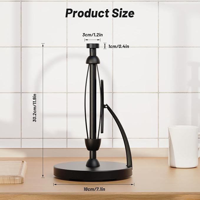 VEHHE Paper Towel Holder Countertop, Black Paper Towel Holder with Spring Activated Arm and Damping Effect, Simply Tear Paper Towel Stand for Bathroom and Kitchen (Black) - Image 6