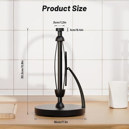VEHHE Paper Towel Holder Countertop, Black Paper Towel Holder with Spring Activated Arm and Damping Effect, Simply Tear Paper Towel Stand for Bathroom and Kitchen (Black) - Image 6