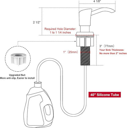 GAGALIFE Built in Counter Soap Dispenser for Kitchen Sink and Extension Tube Kit, Anti-Leakage Upgrade with 40" Tube No More Top Refill, Brushed Gold