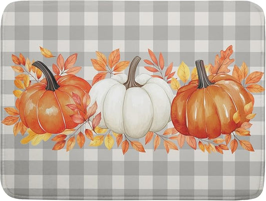 Fall Dish Drying Mat for Kitchen Counter Autumn Orange White Pumpkins Festival Microfiber Absorbent Dish Draining Reusable Washable Foldable Extra Large 18"x24" by Unknown