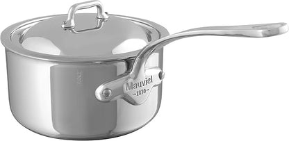 Mauviel M'Cook 5-Ply Polished Stainless Steel Sauce Pan With Lid, And Cast Stainless Steel Handle, 3.4-qt, Made In France