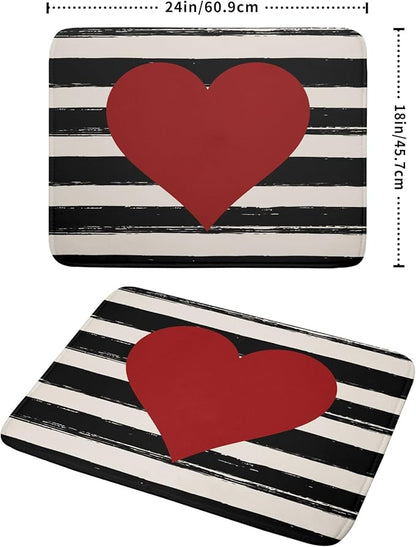 Valentine's Day Dish Drying Mat for Kitchen Counter Black Plaid Heart Microfiber Absorbent Dish Draining Reusable Washable Foldable Extra Large 18"x24" - Image 2