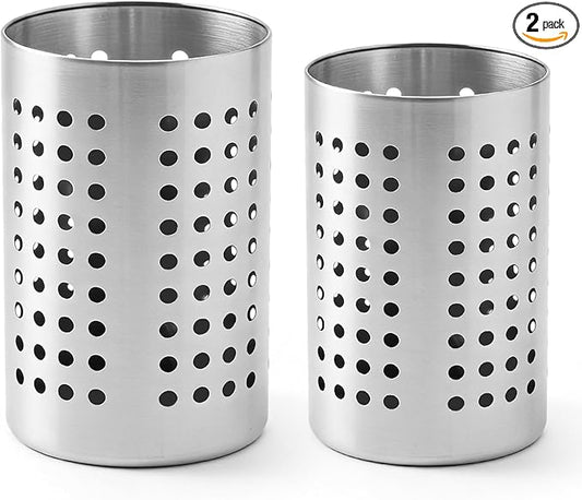 2PCS Stainless Steel Utensil Holder and Utensil Drying Holder, as a Kitchen Countertop Organizer and Silverware Drainer for Daily Home Use by Unknown