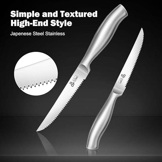 DDF iohEF Steak Knife Set, 8 Piece Steak Knife, High Carbon Japanese Stainless Steel Serrated Steak Knives - Image 3