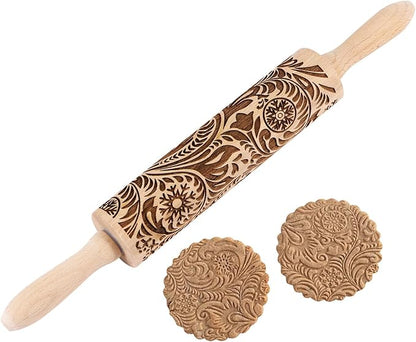 Embossed Wooden Rolling Pin for Baking,Evermarket Deep Engraved Embossing Rolling Pin with Christmas Snowflake Flower Design for Baking Embossed Cookies,Cute Kitchen Decor DIY Tool for Adults by EVERMARKET