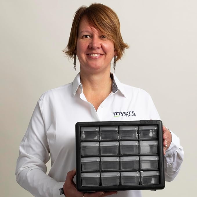 Akro-Mils 16-Drawer Plastic Storage Cabinet | 10-1/2 x 6-1/2 x 8-1/2 Inch | Black | Model 10116 | Garage Organization - Image 9