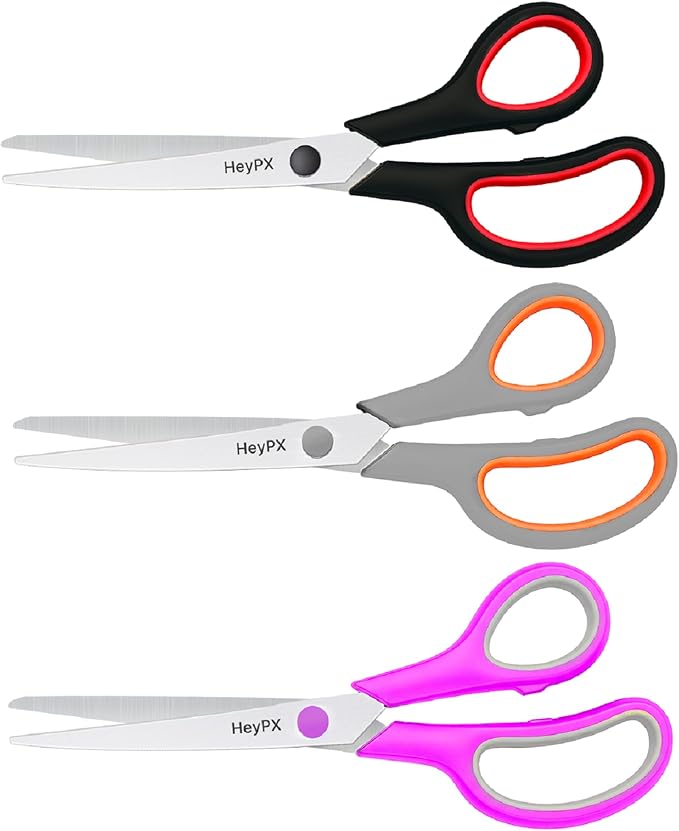 3-Pack 8.5" Ultra Sharp Stainless Steel Scissors - Premium All Purpose for Office, Crafts, Sewing, Home & School | Comfort-Grip Ambidextrous (Left & Right Handed)