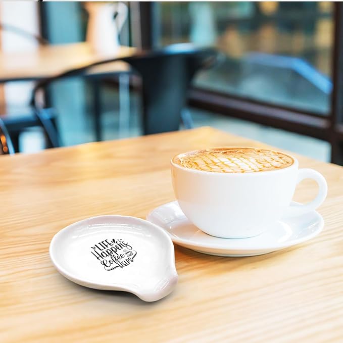 Funny Coffee Spoon Holder-Coffee Spoon Rest-Cafe Bar Station Accessories-Life Happens Coffee Helps Sign
