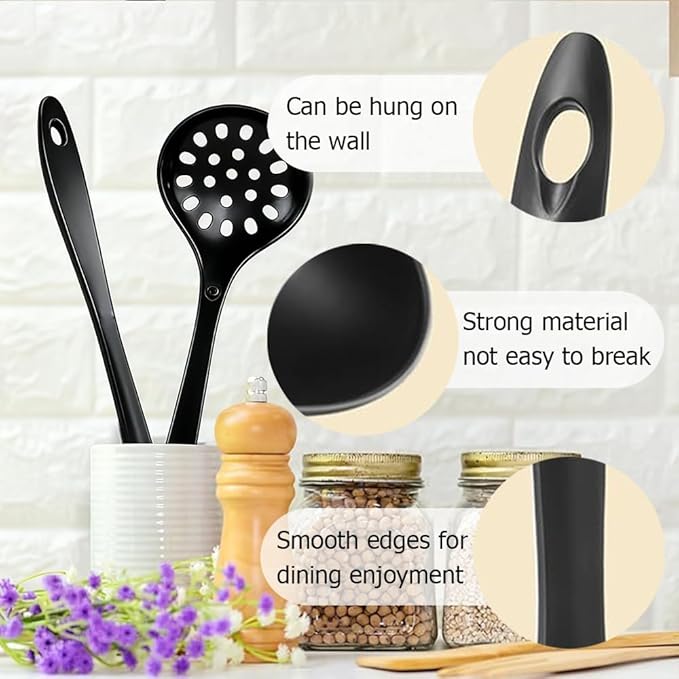 Large Plastic Serving Spoons,Disposable Heavy Duty Serving Spoons,Long Handle Scoop Soup Rice Ladle for Party Catering Buffet Restaurant,20 Pieces (Black Colander) - Image 3