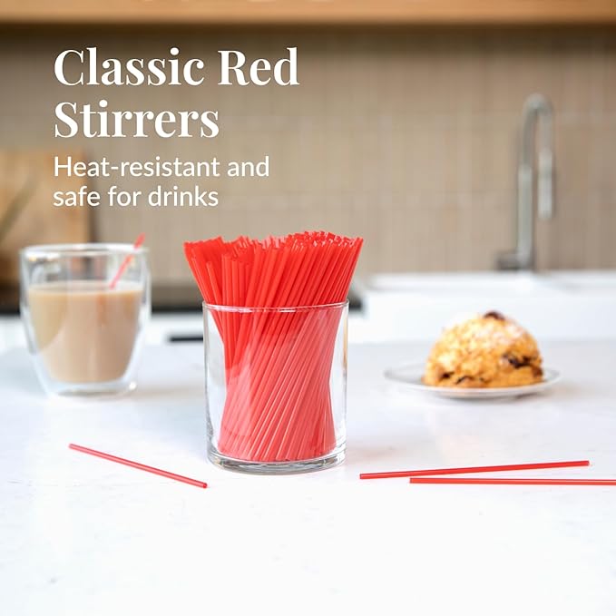 Prestee 2000 Count Red Coffee Stirrers - 5 Inch Plastic Stir Sticks for Hot and Cold Beverages - Disposable Coffee Straws for Drinks, Tea, and Cocktails - Bulk Slim Stirrer for Coffee and Bars - Image 4