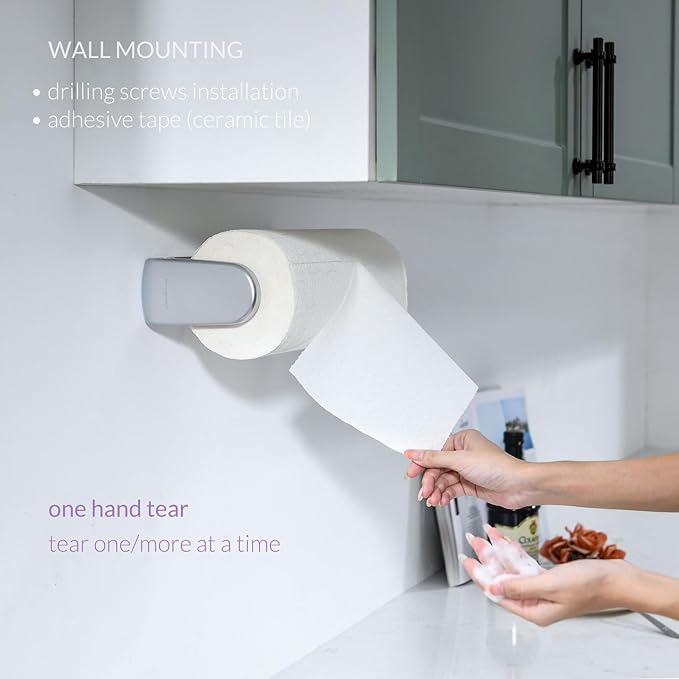 simpletome Paper Towel Holder ONE Hand Tear Adaptive Tension Arm Adjustable Length 9.4-11inch/24-28cm (Silvery) - Image 3