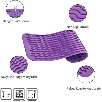 MicoYang Silicone Dish Drying Mat for Multiple Usage,Easy clean,Eco-friendly,Heat-resistant Silicone Mat for Kitchen Counter,Sink,Bar,Bottle,or Cup Purple M 17 inches x 6 inches - Image 3