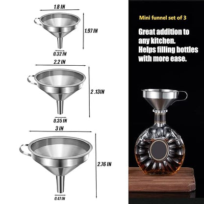 Small Funnels for Filling Bottles, Stainless Steel Small Kitchen Funnel Set of 3, Food Grade Mini Funnels for Kitchen Use Filling Bottles Liquor Flask Tiny Spice Cooking Powder Water 3in&2.2in&1.8in - Image 2