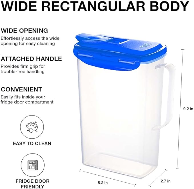 LocknLock Aqua Fridge Door Water Jug with Handle BPA Free Plastic Pitcher with Flip Top Lid Perfect for Making Teas and Juices, 2 QT, Blue (Pack of 5) - Image 3