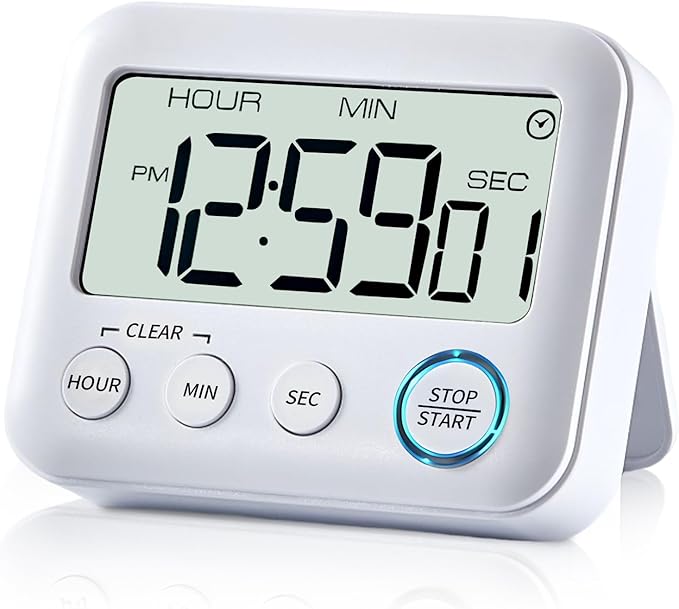 Digital Kitchen Timer Alarm Clock for Cooking, Large LCD Display Multi-Function, Strong Magnetic with Loud Alarm, Digital Timer for Kids,Teachers,Classroom, Exercise or Work (White)