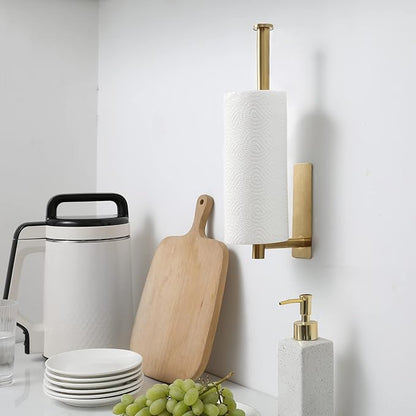 theaoo Paper Towel Holder for Kitchen, Adhesive Under Cabinet Paper Towel Roll Rack for Bathroom Towel, Wall Mounted Matte Black, SUS304 Stainless Steel(1, Gold) - Image 3