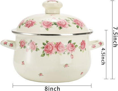 SOUJOY Enamel Stockpot with Lid, 2.8 Quart Retro Cooking Pot, Vintage Floral Stew Bean Simmer Pot with Handle, Kitchen Soup Pot, Safe for Induction Cookers, Gas Stove - Image 2