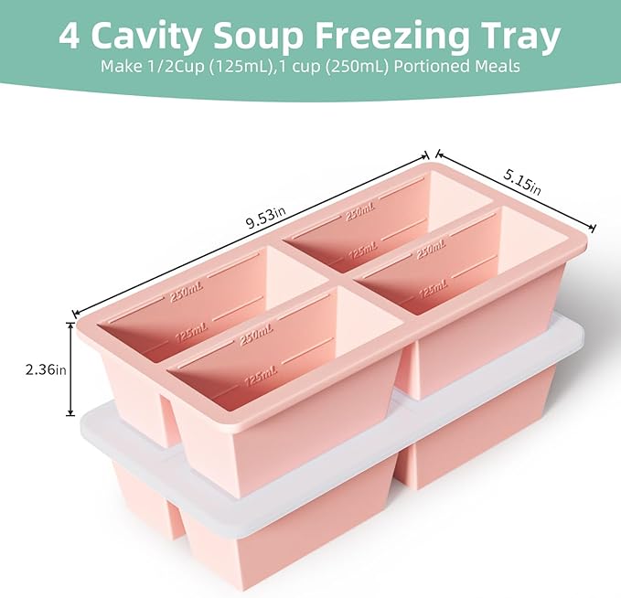 Silicone Freezer Tray for Sauce Cube: FDDAI Super Prep Freezing Tray for Souped Storage - Freeze 125mL 250mL Broth Soup Portion