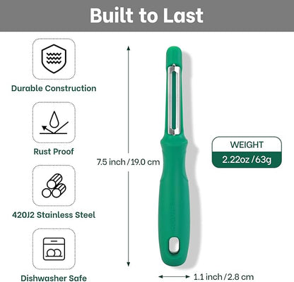 Beneno Swivel Vegetable Peeler, Razor-Sharp Smooth Peeling Potato Peelers with Stainless Steel Blades, Ergonomic Comfort Non-Slip Rubber Handle, Durable Kitchen Peelers with Potato Eye Remover, Green - Image 2