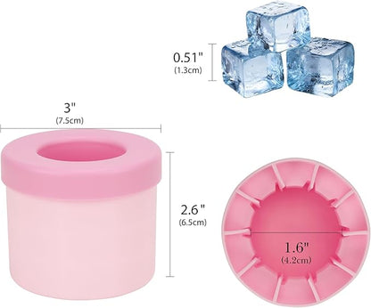 2 Pack Cylinder Silicone Ice Cube Molds, Easy-Release Ice Cube Trays for Cocktails, Whiskey, Coffee, Drinks, Portable Ice Bucket Maker Cup with Squeeze Design, 40 Pcs Ice Cubes Capacity (Pink)
