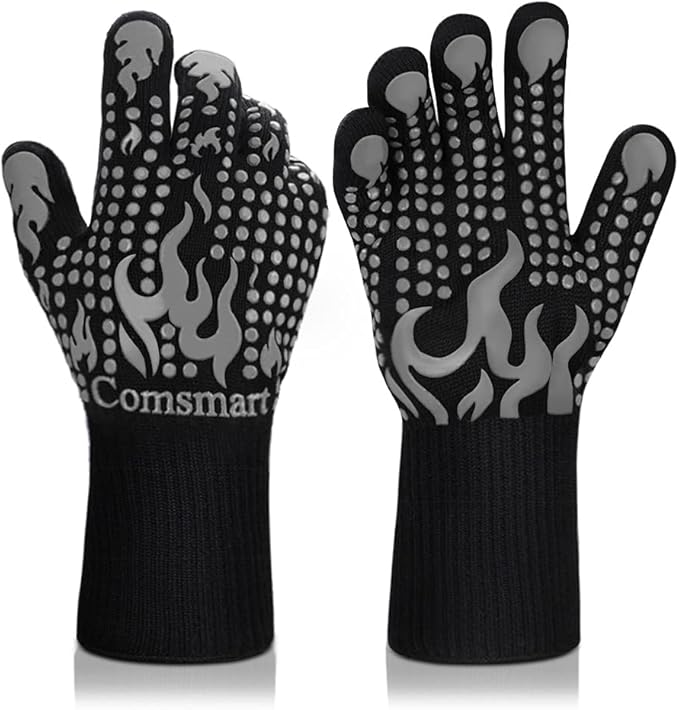 Comsmart BBQ Gloves, 1472 Degree F Heat Resistant Grilling Gloves Silicone Non-Slip Oven Gloves Long Kitchen Gloves for Barbecue, Cooking, Baking, Cutting(Gray) by Comsmart