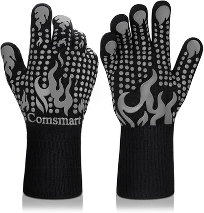 Comsmart BBQ Gloves, 1472 Degree F Heat Resistant Grilling Gloves Silicone Non-Slip Oven Gloves Long Kitchen Gloves for Barbecue, Cooking, Baking, Cutting(Gray) by Comsmart