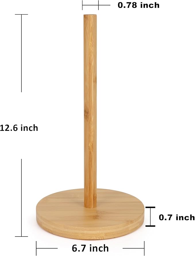 WORHE Bamboo Paper Towel Holder Countertop 1 Pack Thick Sturdy Base, Standing Paper Towel Roll Holder for Kitchen Bathroom Vanity Countertop, Paper Towel Dispenser for Bathroom (YGC017) - Image 3