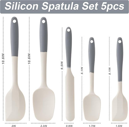 Silicone Spatula Set, 5 Piece Food Grade Rubber Spatulas for Baking, Cooking, and Mixing High Heat Resistant Non Stick Dishwasher Safe BPA-Free (Gray+White) - Image 2