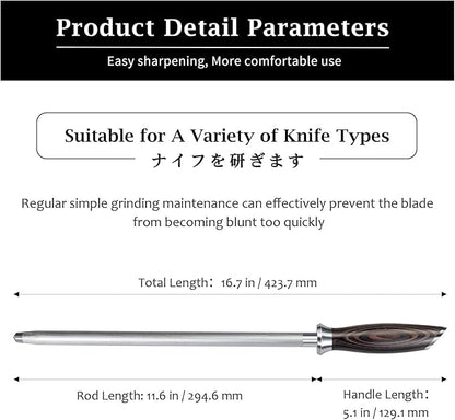 HOSHANHO Honing Rod,12 Inch Professional Kitchen Knife Sharpener Rod, Japanese High Carbon Knife Sharpening Steel with Ergonomic Pakkawood Handle, Ideal for All Chef Knives - Image 5