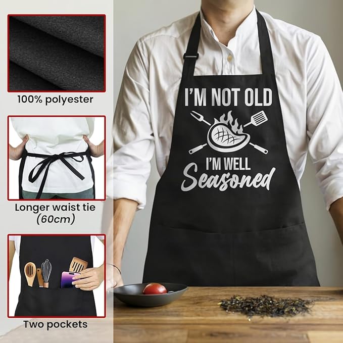 SANDJEST Funny Mens Aprons with Pockets for BBQ Grilling Cooking Grandpa Husband Apron for Birthday Christmas Father's Day