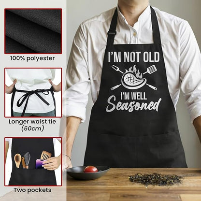 SANDJEST Funny Mens Aprons with Pockets for BBQ Grilling Cooking Grandpa Husband Apron for Birthday Christmas Father's Day
