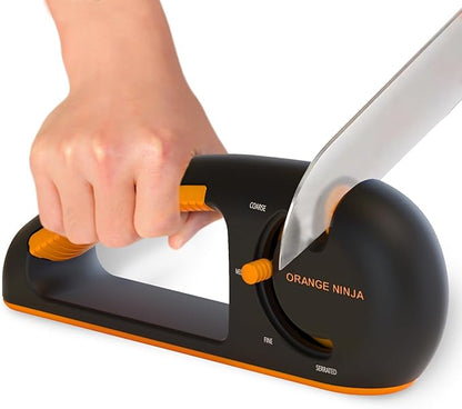 Orange Ninja 4-Stage Knife Sharpener & Serrated Knife Sharpener– Repairs, Sharpens & Polishes Blades with Ergonomic Non-Slip Grip by SharpPebble