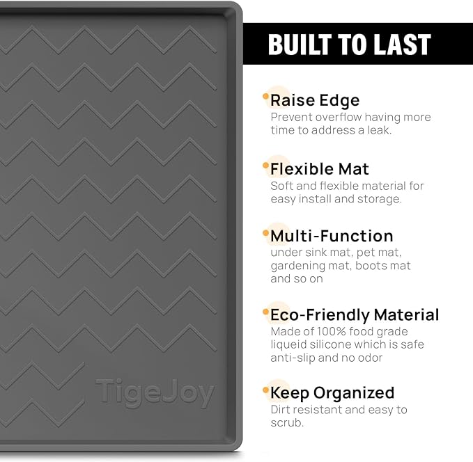 TigeJoy 22" x 19" Under Sink Mats for Kitchen Waterproof, Leak-Proof Silicone Mat Sink Protector and Cabinet Liner, Kitchen Essentials Organizer and Storage